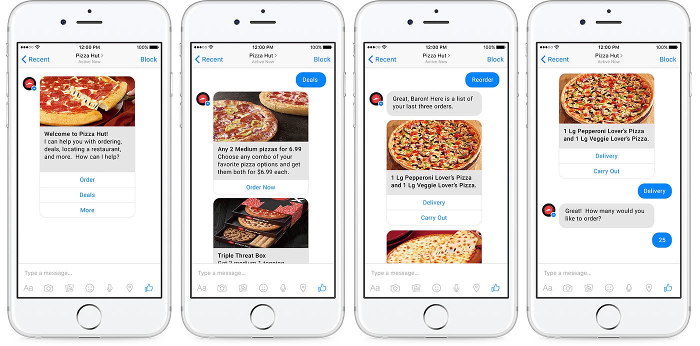 best ecommerce chatbots - Pizza Hut was the first company, which integrated an order automation chatbot with not only Facebook but also with Twitter messengers. 